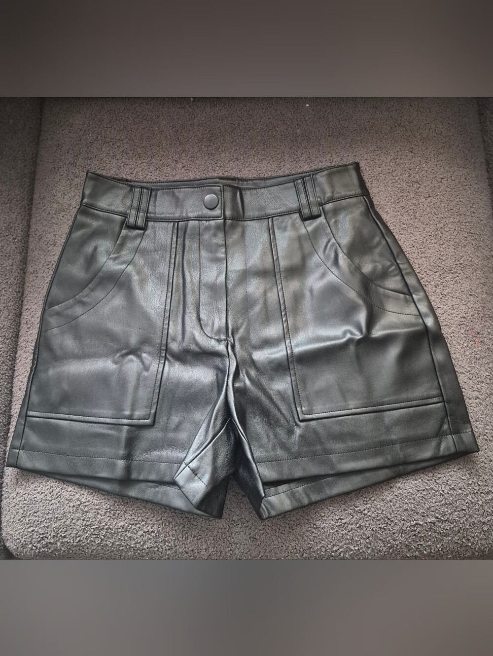 Primark Black Faux Leather High Waist Panel Pocket Shorts